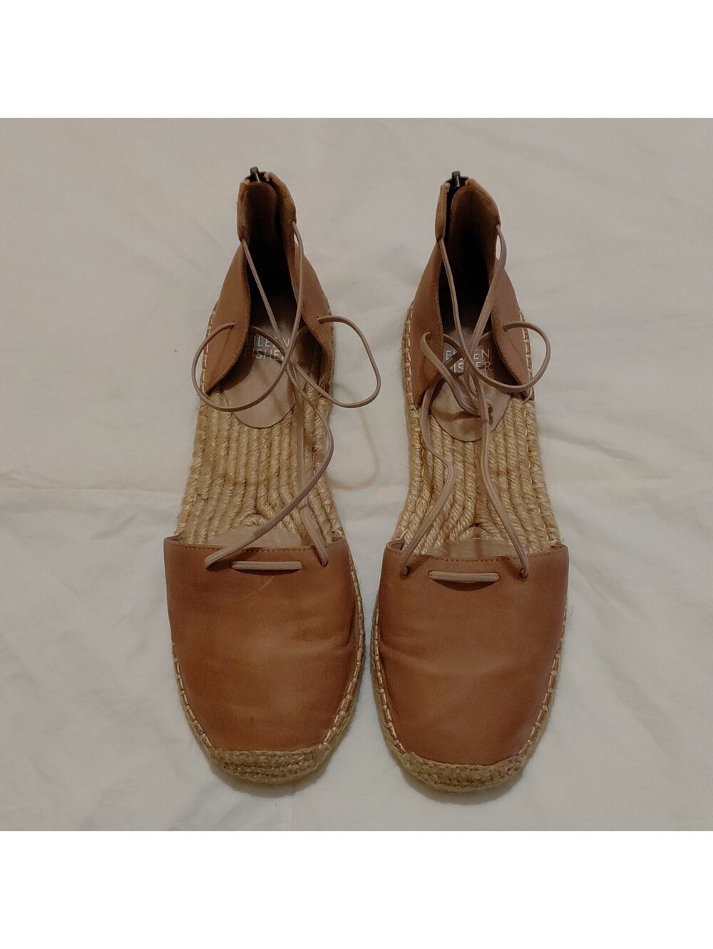 Eileen Fisher Women’s Brown Leather Espadrille Lace Up Sandals Zipper sz 8 #886